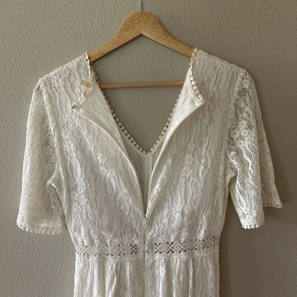 Promesa Lace Maxi V Neck Short Sleeve Dress Off White Cream Size Small - Picture 8 of 8